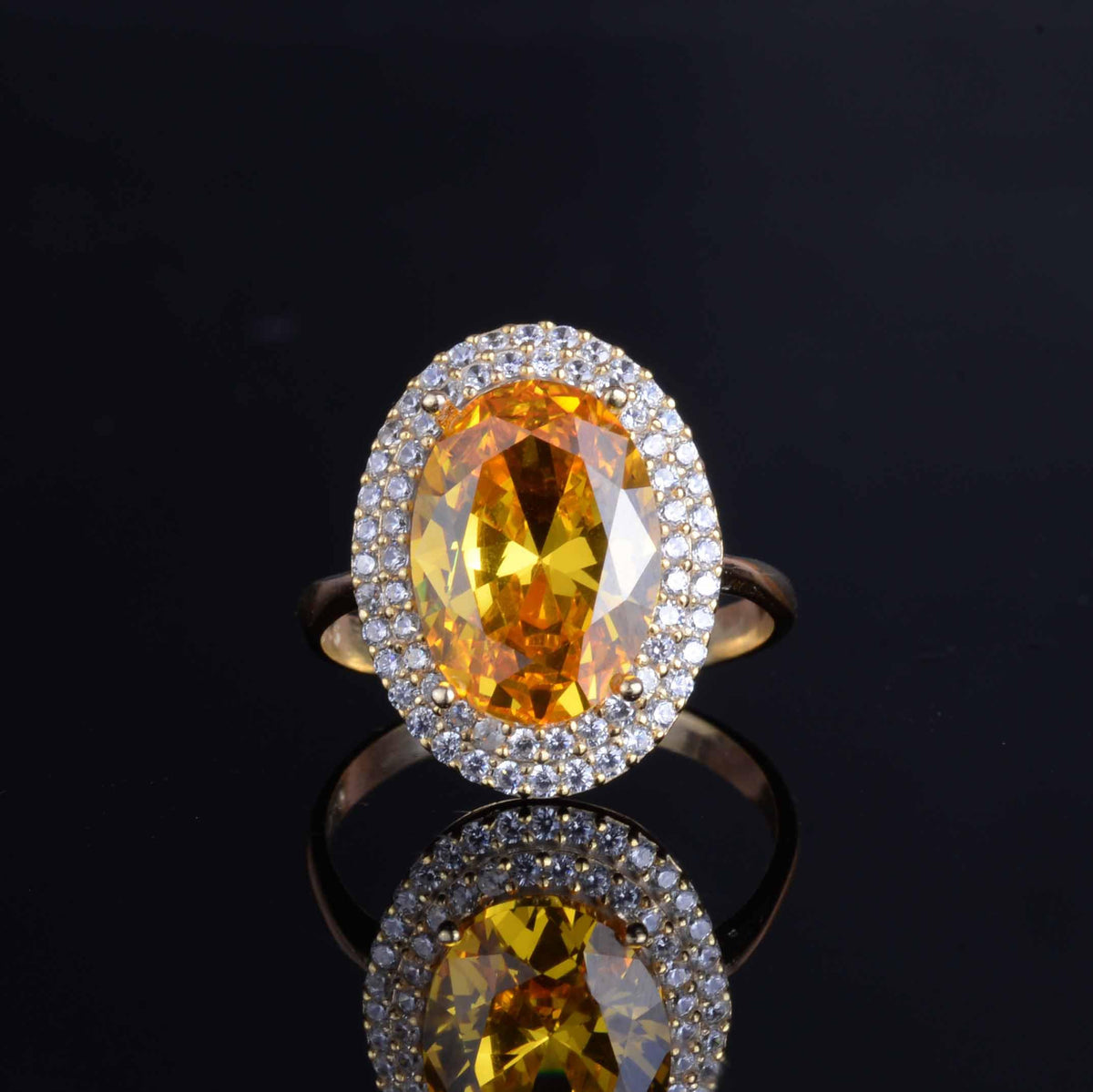 KAMBO 925 Sterling Silver Crafted Stone Women's Ring – Silver Gold Plated Sparkling Halo Design Elegant Statement Ring (Craft Citrine) — 4