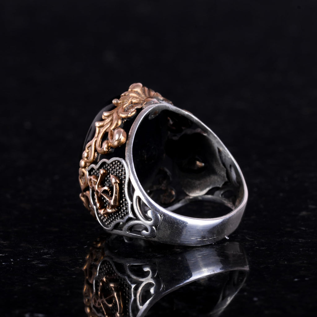 925 Sterling Silver Sailor Ring, Natural Onyx Stone — 6