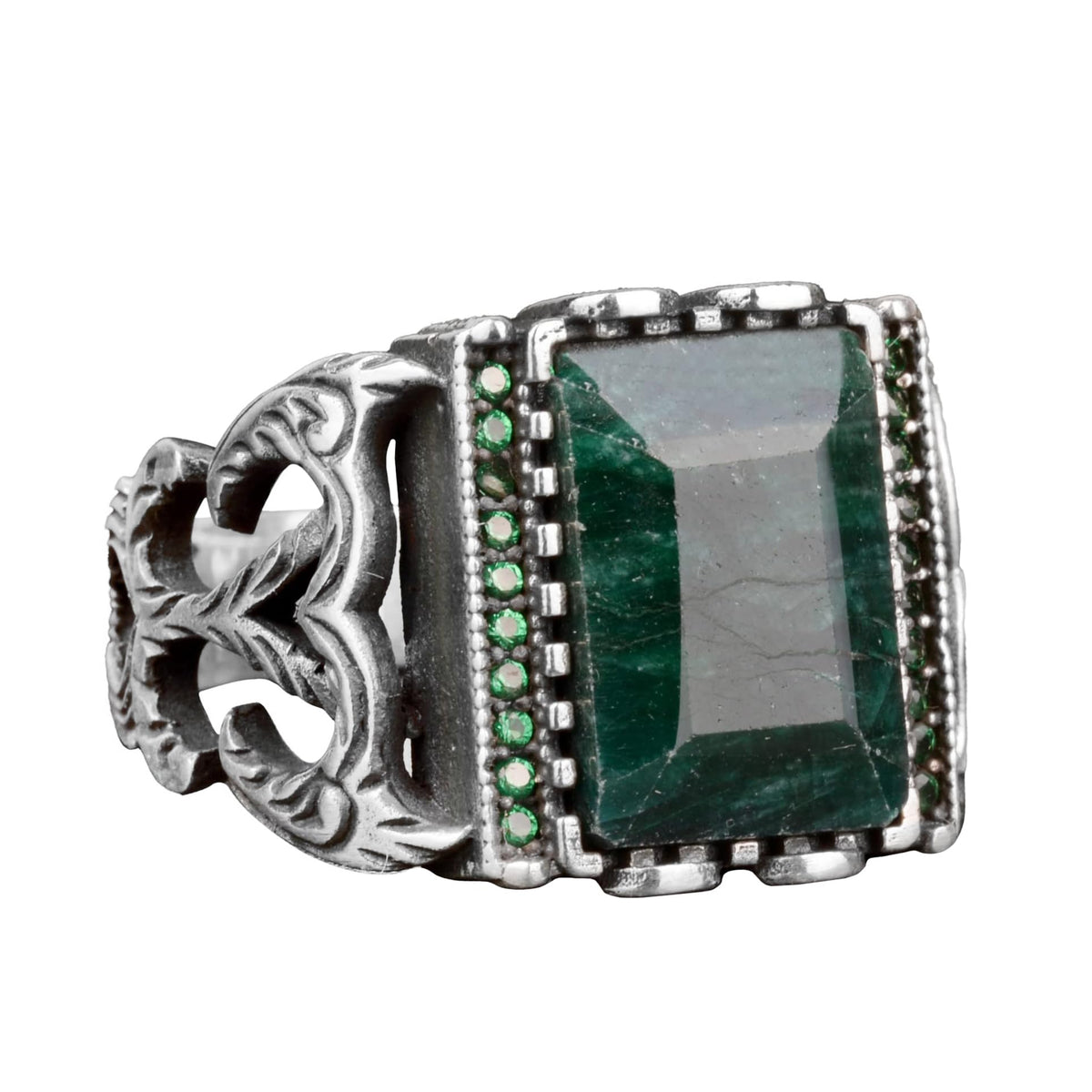 925 Sterling Silver Ring - Natural Emerald Stone