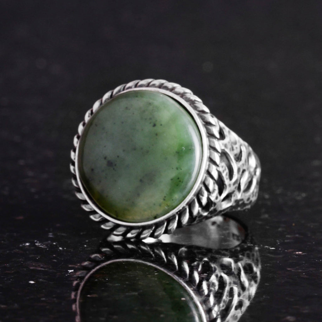Natural Stone Ring - Jade with 925 Sterling Silver Men's Ring — 4
