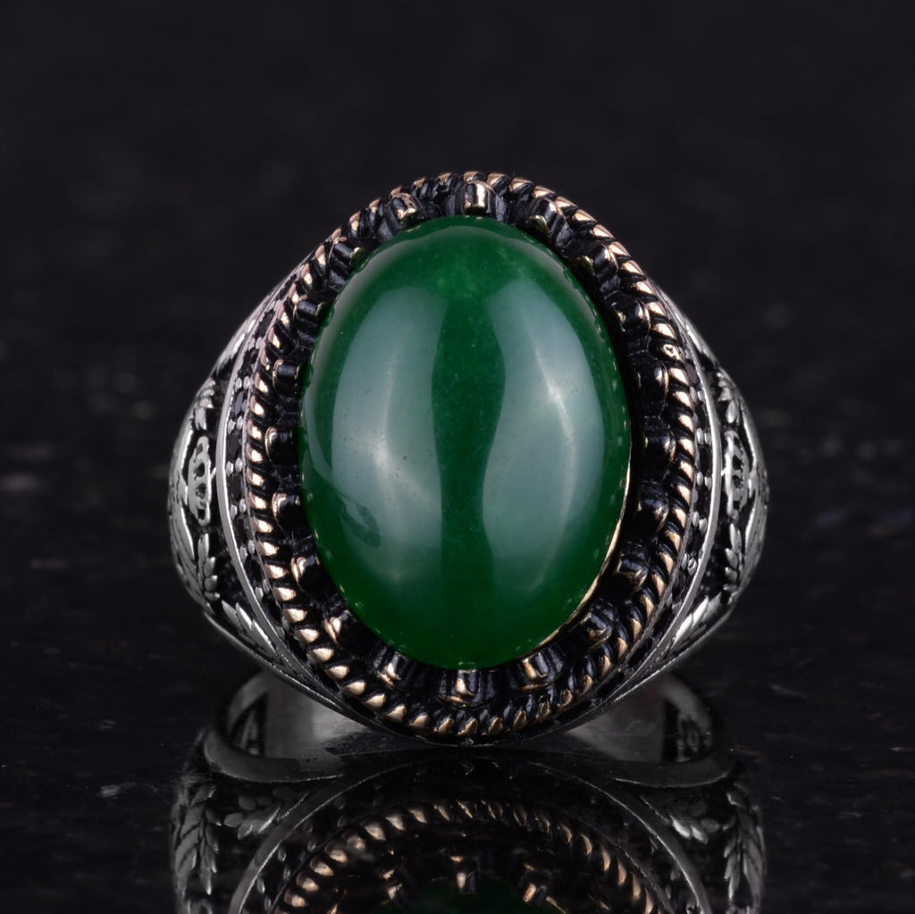 Natural Stone Ring - Handcrafted Eagle Ring - 925 Sterling Silver (Jade) — 4