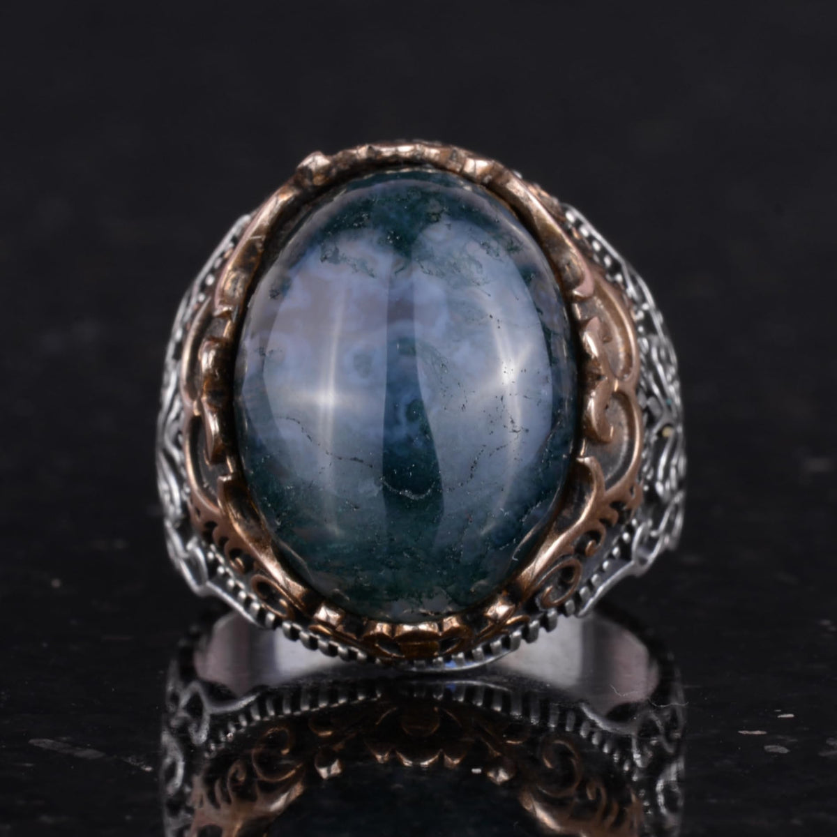 Natural Moss Agate Handmade Ring - 925 Sterling Silver — 4