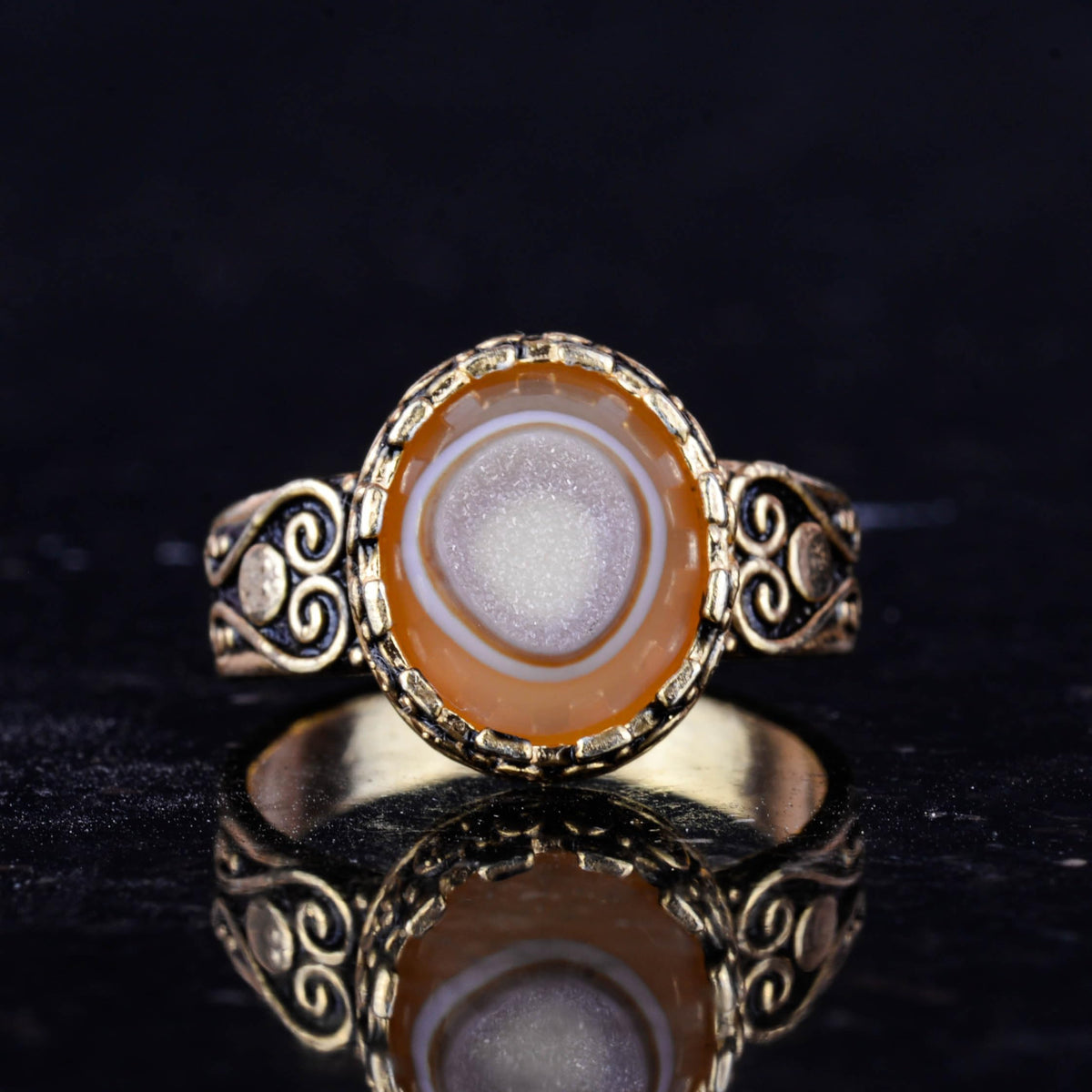 925 Sterling Silver, Natural Druzy Quartz Stone Handmade Women's Ring (Brown) — 4