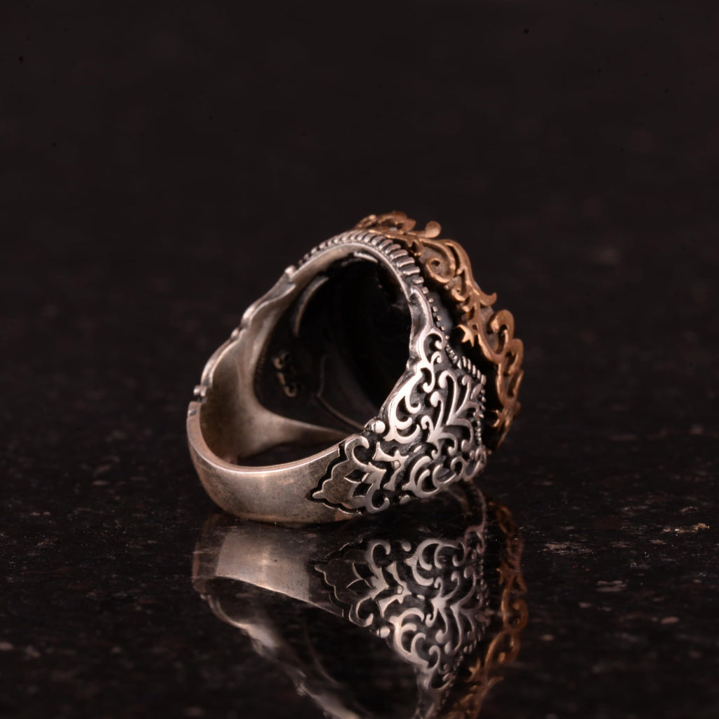 Natural Pearl Stone Ring, Mevlevi Islamic 925 Sterling Silver Men's Ring — 6