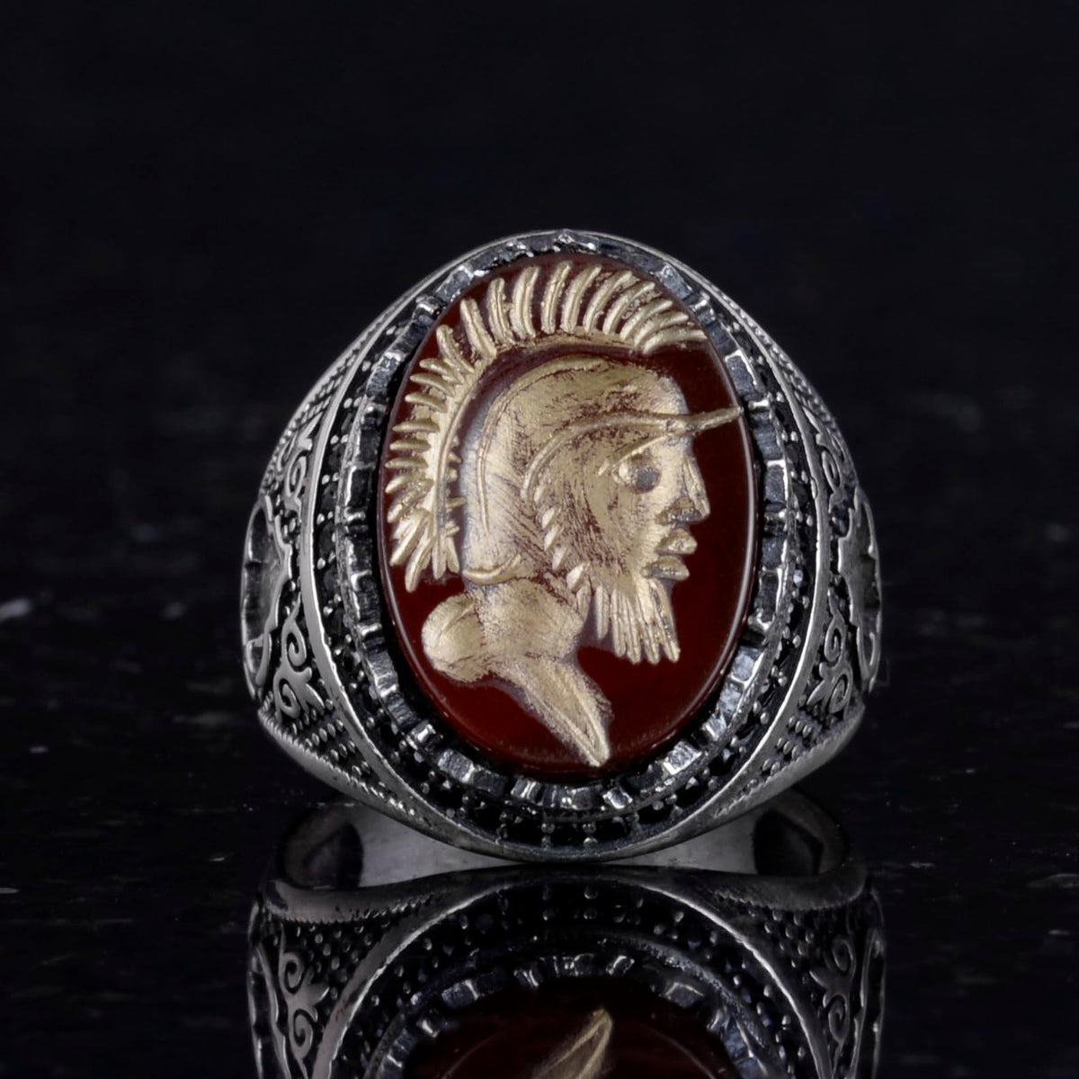 Natural Agate Stone Ring - 925 Sterling Silver Men's Ring (Model-5) — 4