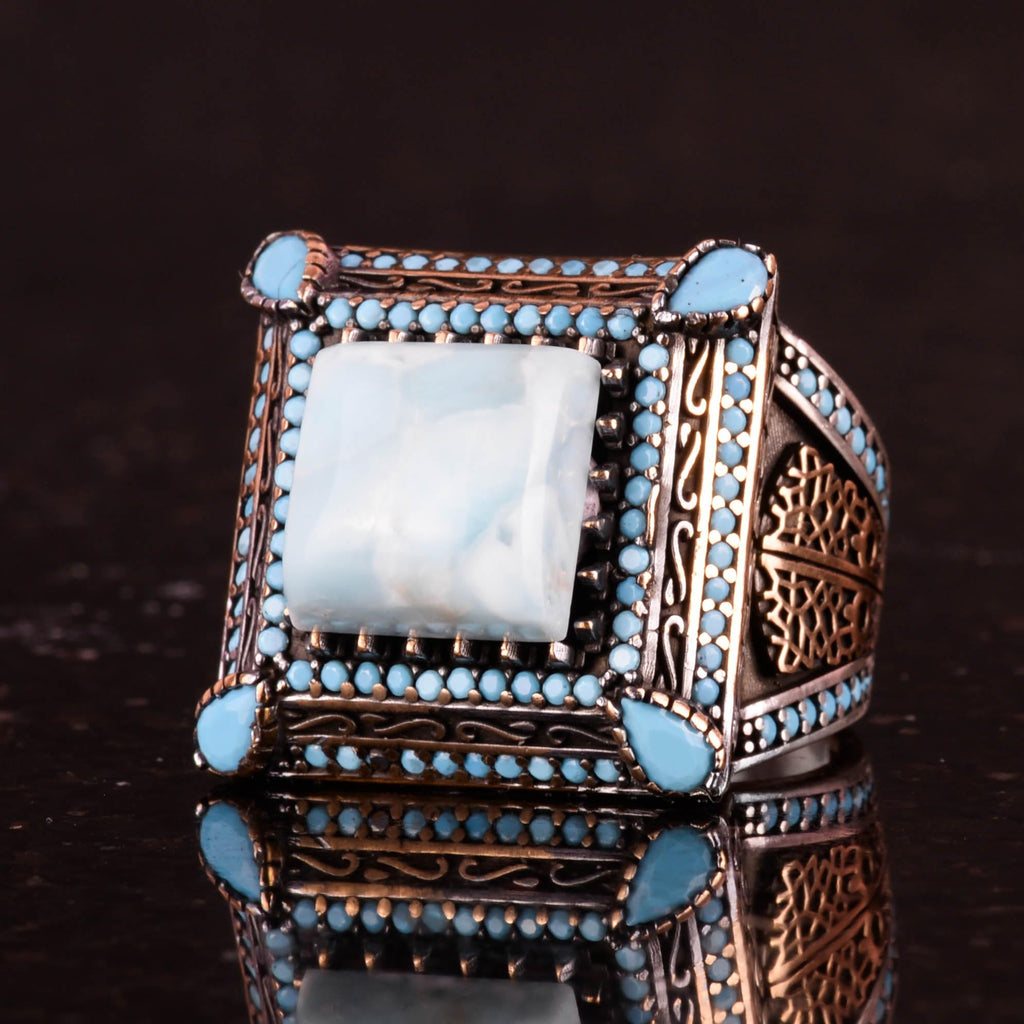 Natural Larimar Stone Ring, Handcrafted 925 Sterling Silver Ring — 6