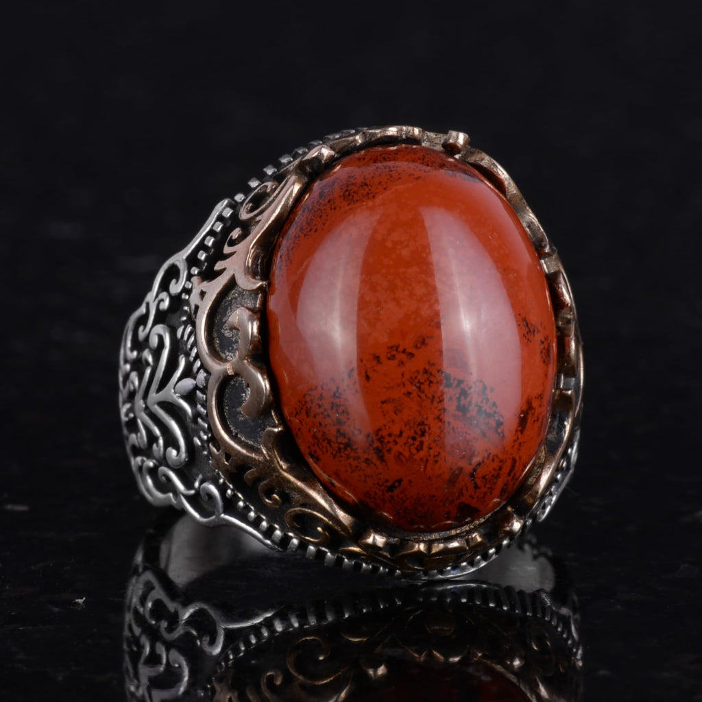 Natural Stone Handmade Ring - 925 Sterling Silver Ring (Red Bloodstone) — 5
