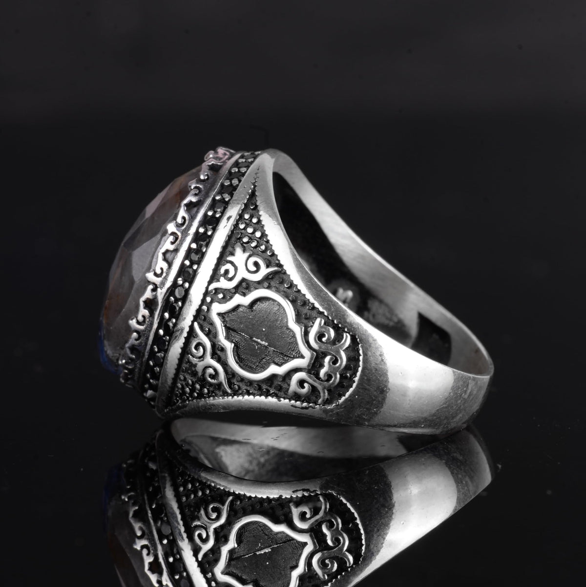 KAMBO Natural Sapphire Men's Ring – 925 Sterling Silver Oval Handmade Stone Statement Ring (Sapphire-5) — 7