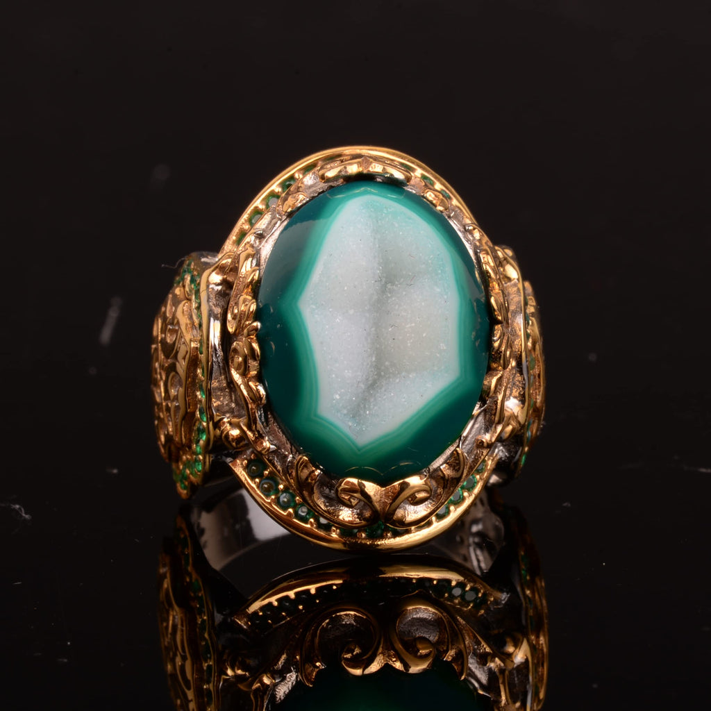 KAMBO Handmade 925 Sterling Silver Ring - Druzy Quartz (Green) — 5