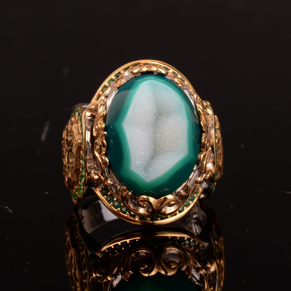 KAMBO Handmade 925 Sterling Silver Ring - Druzy Quartz (Green) — 5