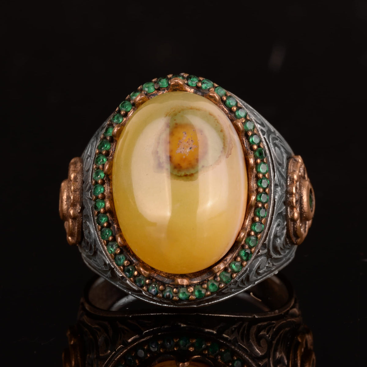 Natural Agate Stone Men's Ring, Sultan Ring, 925 Sterling Silver Ring — 6