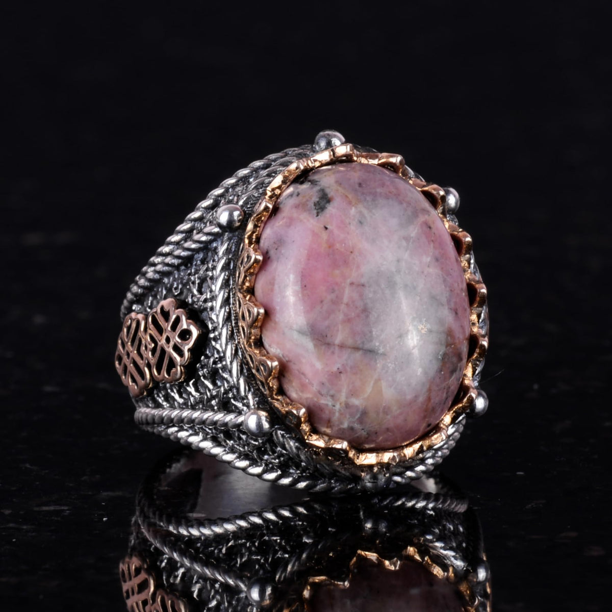 Handmade Natural Rhodonite Stone Ring - 925 Sterling Silver — 4