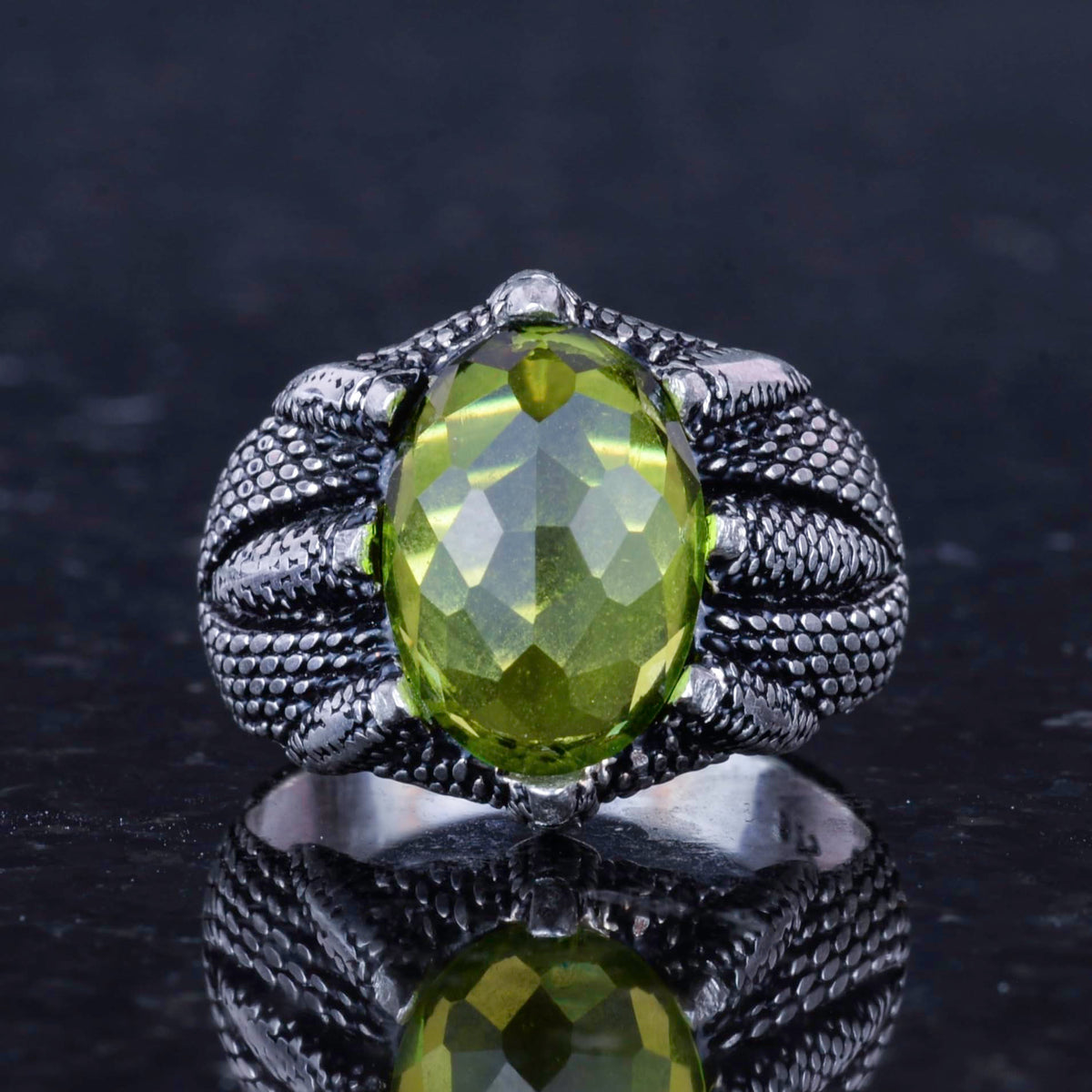 Silver Claw Ring with Synthetic Peridot Stone — 4