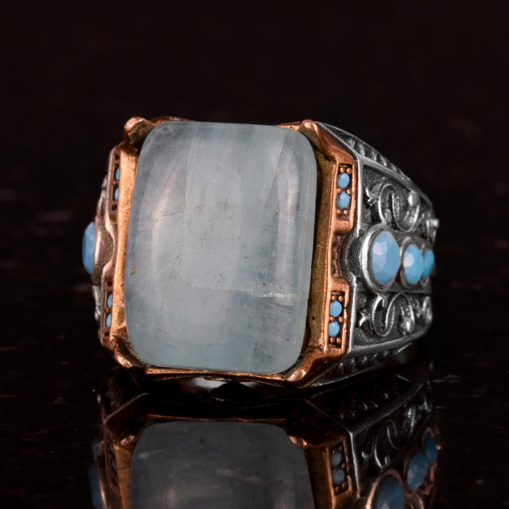 Natural Aquamarine Stone Ring - 925 Sterling Silver Ring — 6