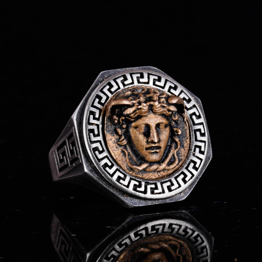 925 Sterling Silver Ring - Greek Key Design Men's Ring - Handmade Medusa Ring — 5