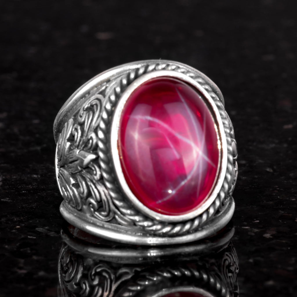 Large Silver Ring, Natural Star Ruby Stone Ring, 925 Sterling Silver — 3