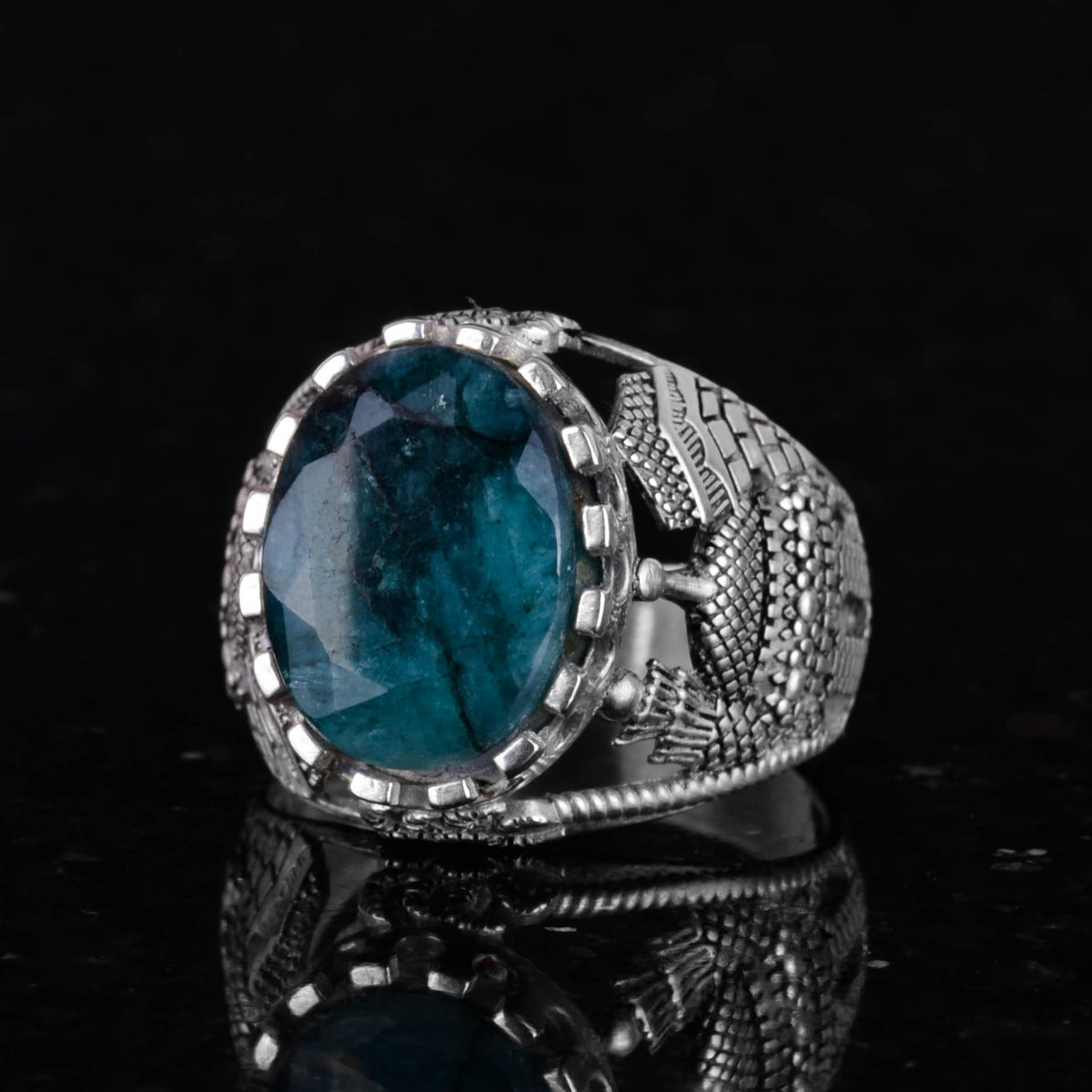 Natural Emerald Stone Ring, 925 Sterling Silver Men's Islamic Ring — 5