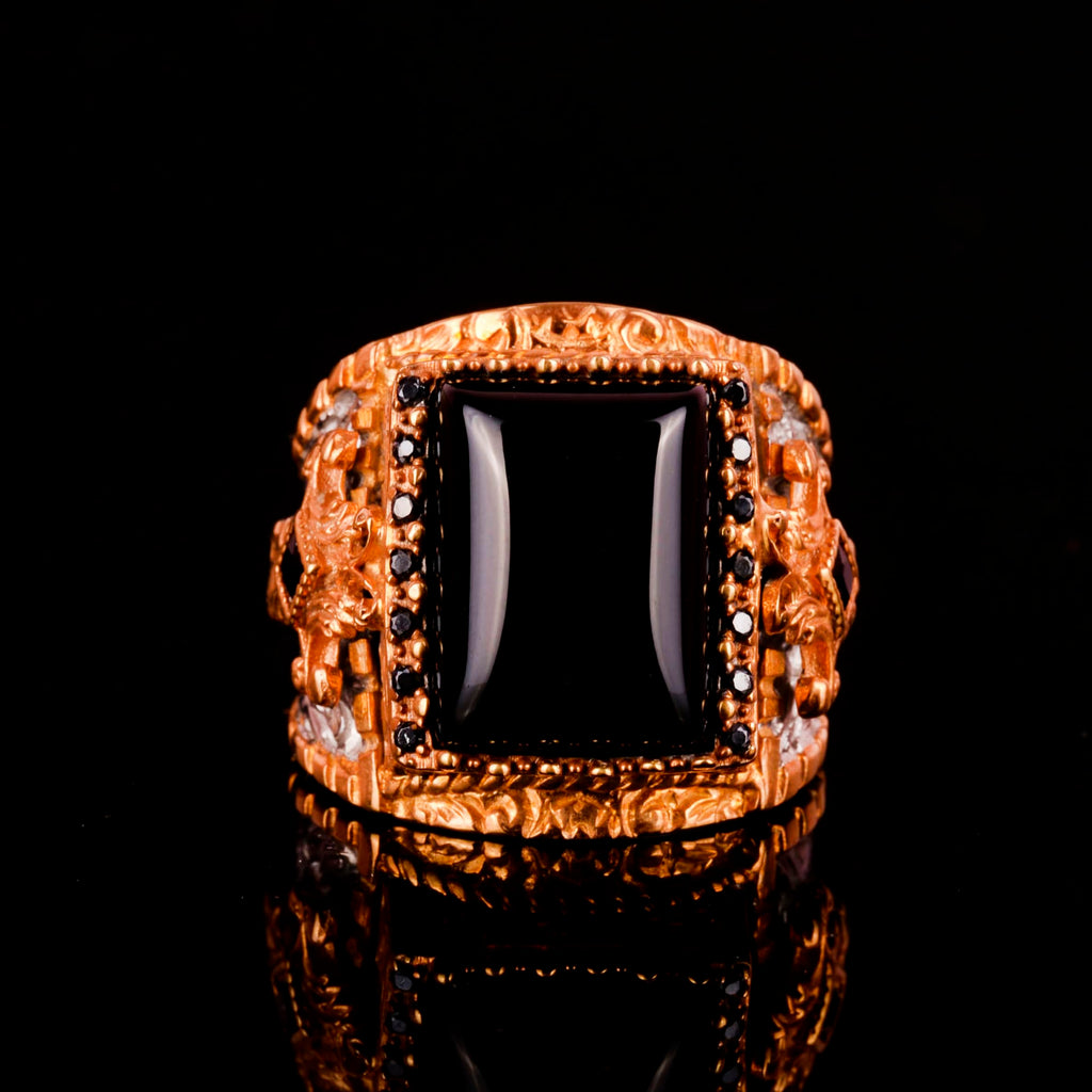 Men's Silver Ring, Natural Onyx Gemstone Ring, King Ring — 5
