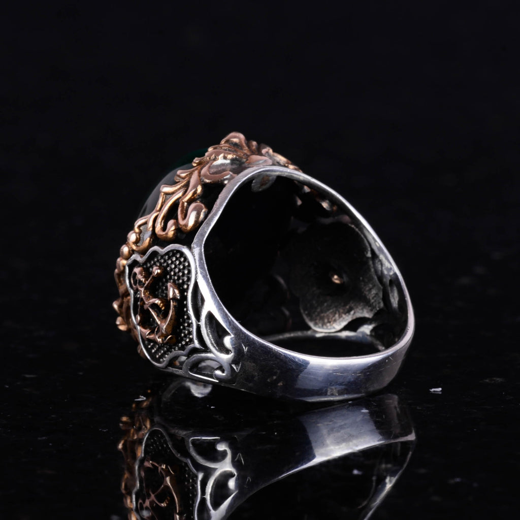 Silver Captain Ring, Synthetic Stone Ring, 925 Sterling Silver — 6