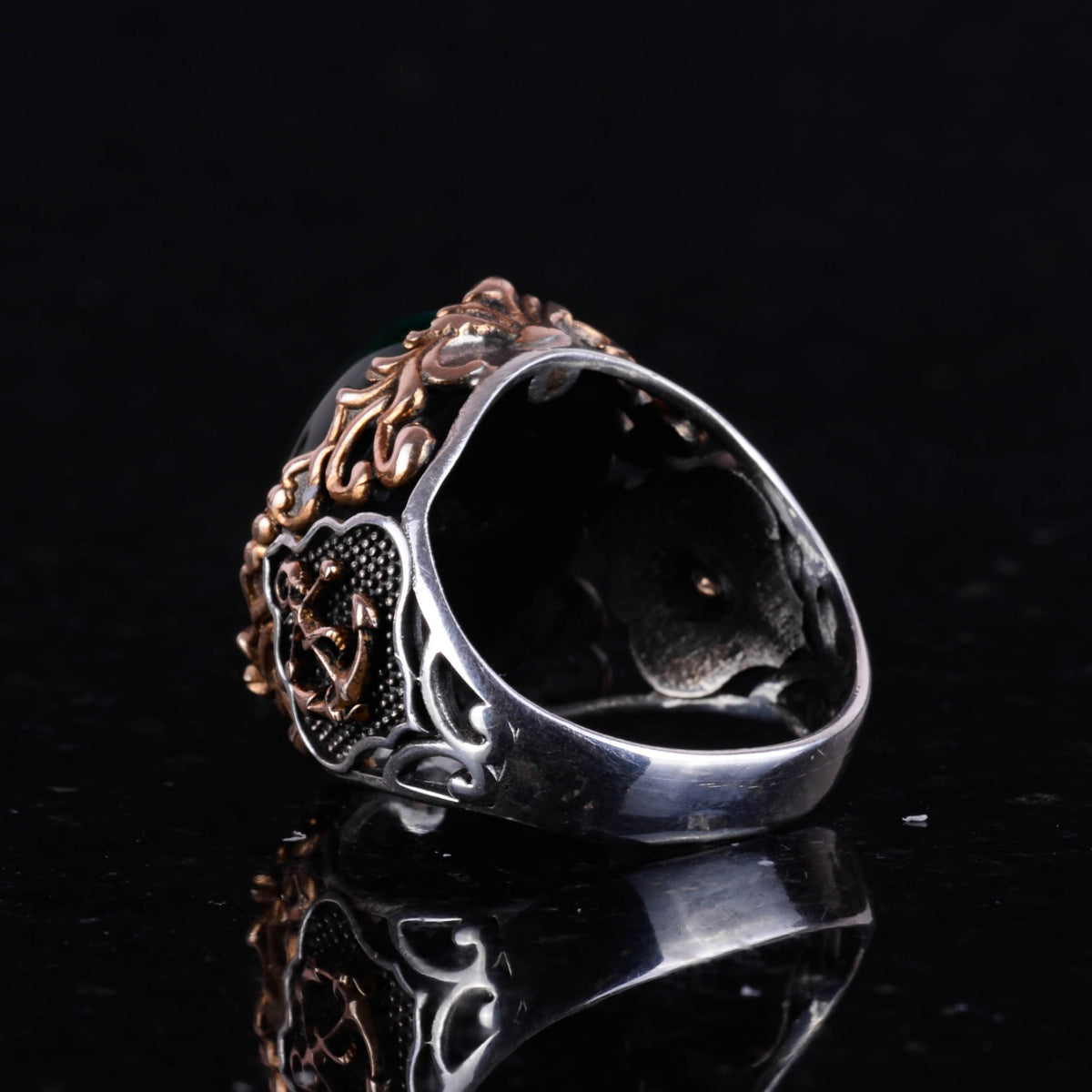 Silver Captain Ring, Synthetic Stone Ring, 925 Sterling Silver — 6
