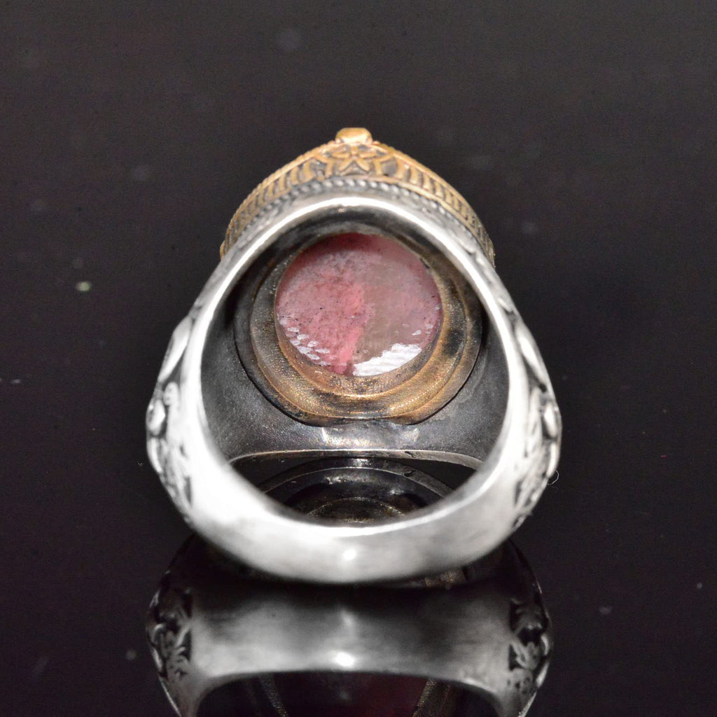 Lily Patterned Silver Ring - 925 Sterling Silver Handmade Men's Jewelry (Rhodonite) — 7