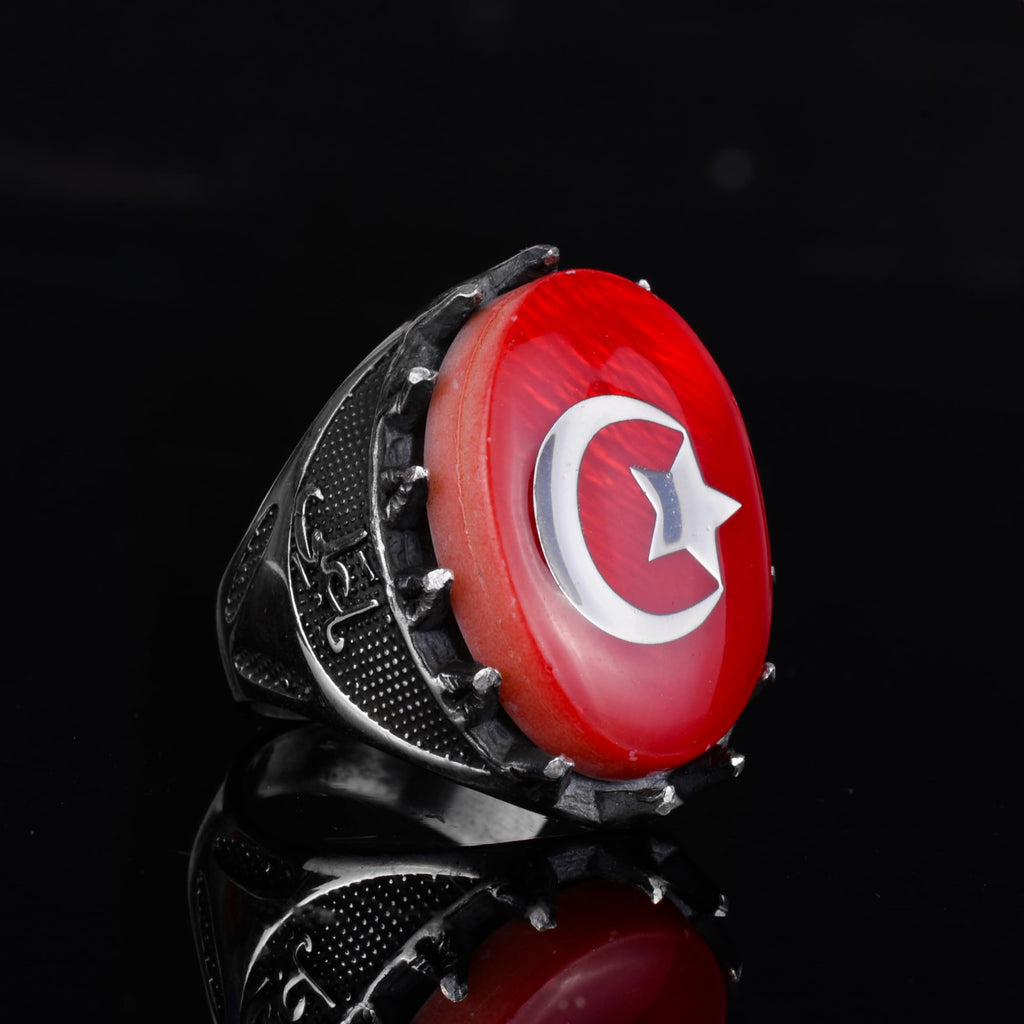 KAMBO Natural Pearl Turkish Flag Crescent Star 925 Sterling Silver Men's Ring Handmade Symbolic Jewelry — 5