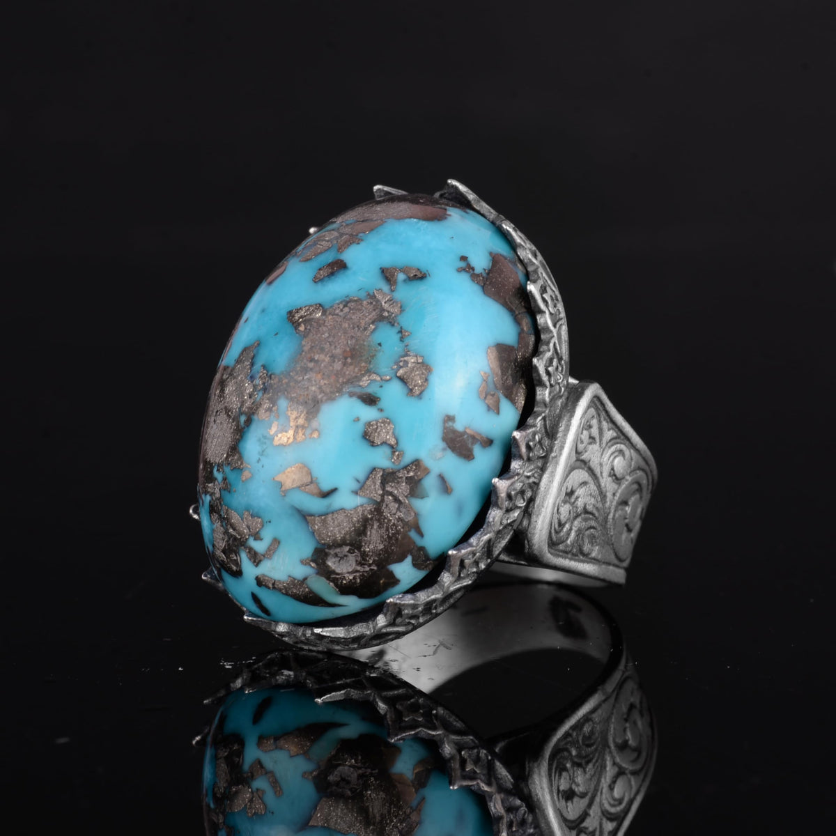 KAMBO 925 Sterling Silver Natural Turquoise Stone Large Men's Ring – Handmade Spiritual Healing Jewelry (Style-3) — 5