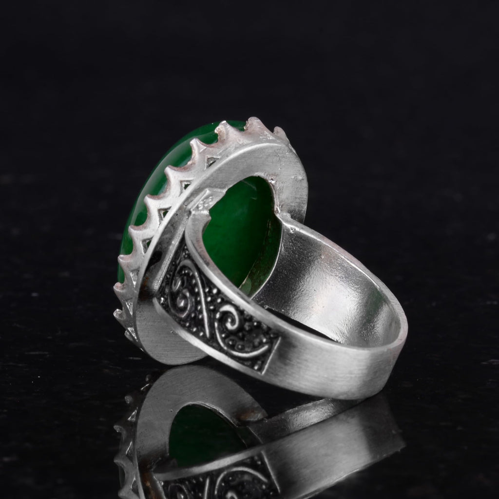 Natural Jade Stone Ring - 925 Sterling Silver Handmade Ring (Model-2) — 7