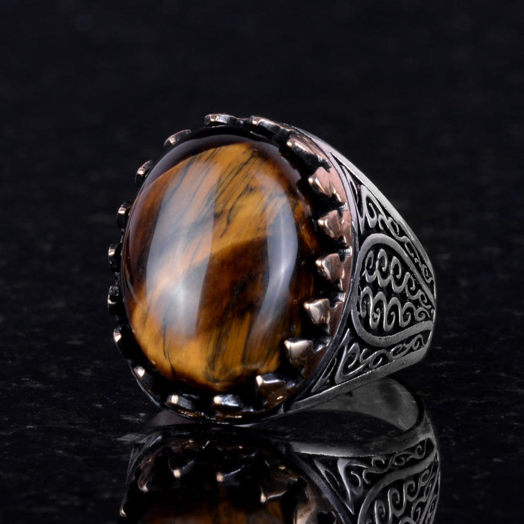925 Sterling Silver Men's Ring - Handmade Elegance with Natural Stone (Tiger's Eye) — 4