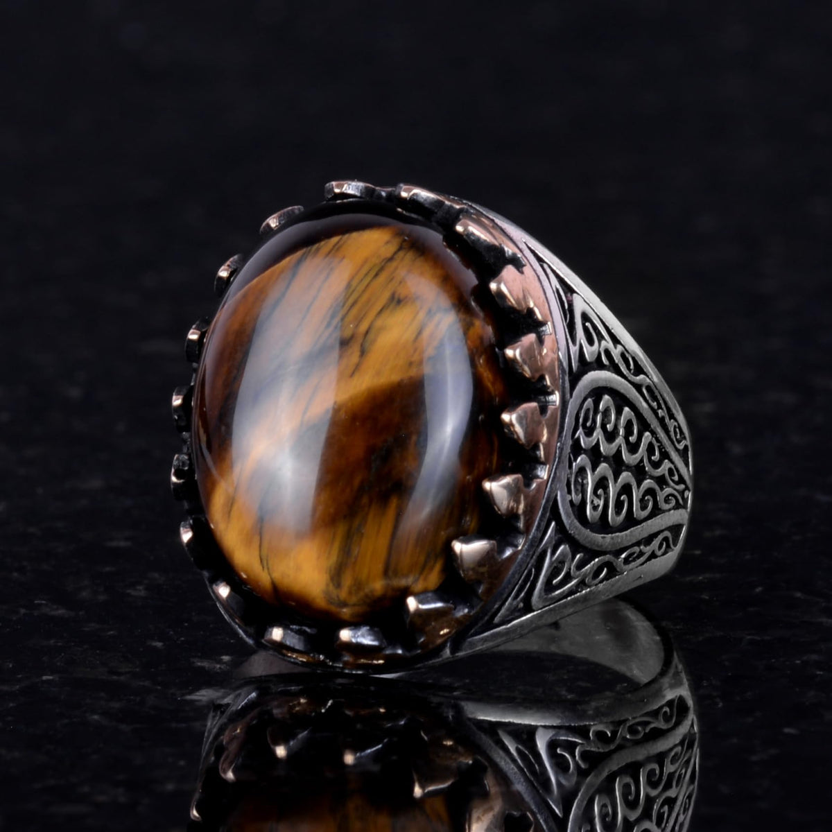 925 Sterling Silver Men's Ring - Handmade Elegance with Natural Stone (Tiger's Eye) — 4