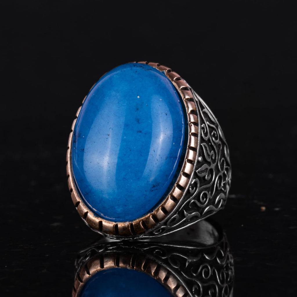 Natural Blue Agate Stone Ring, 925 Sterling Silver — 5