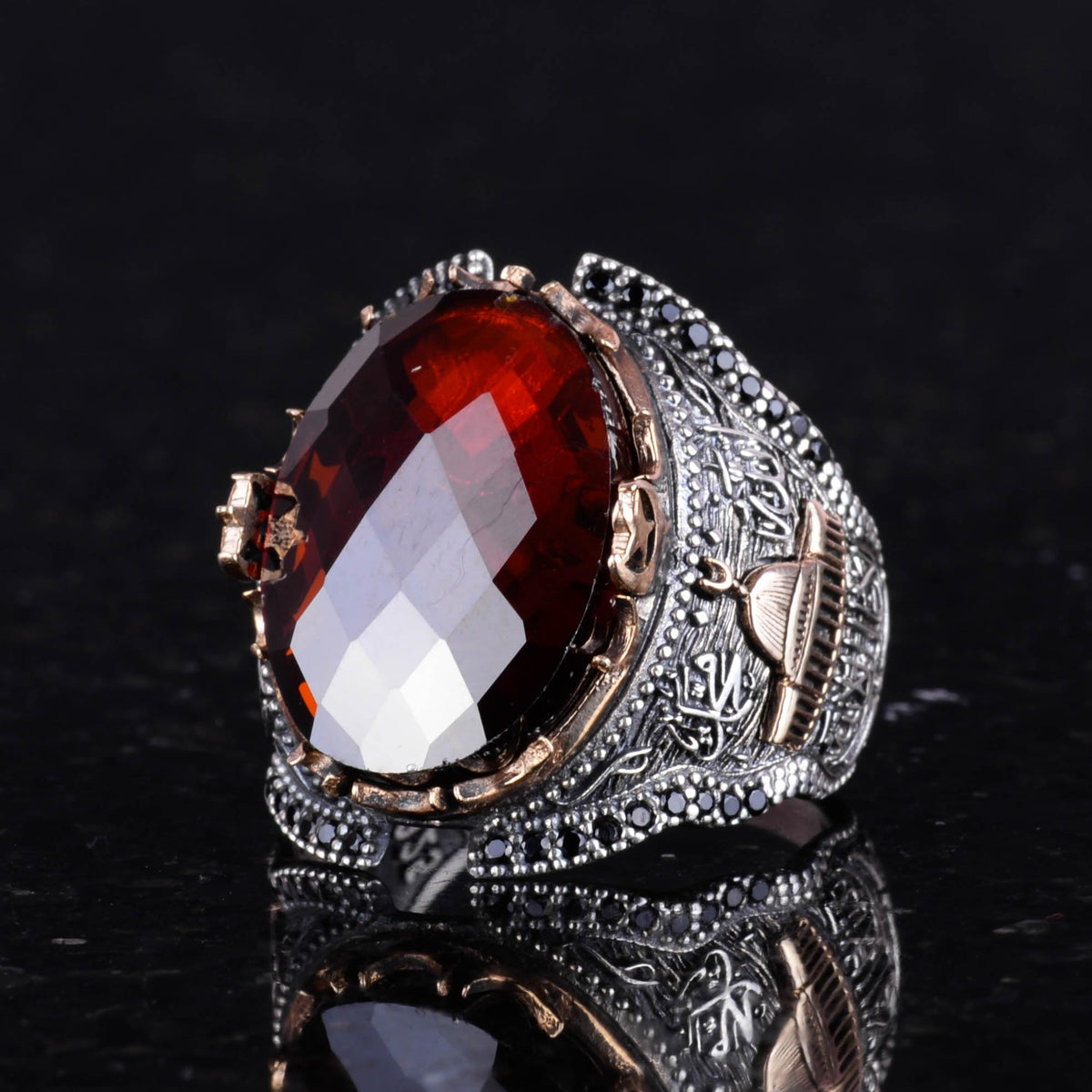 Garnet Stone Silver Ring — 5