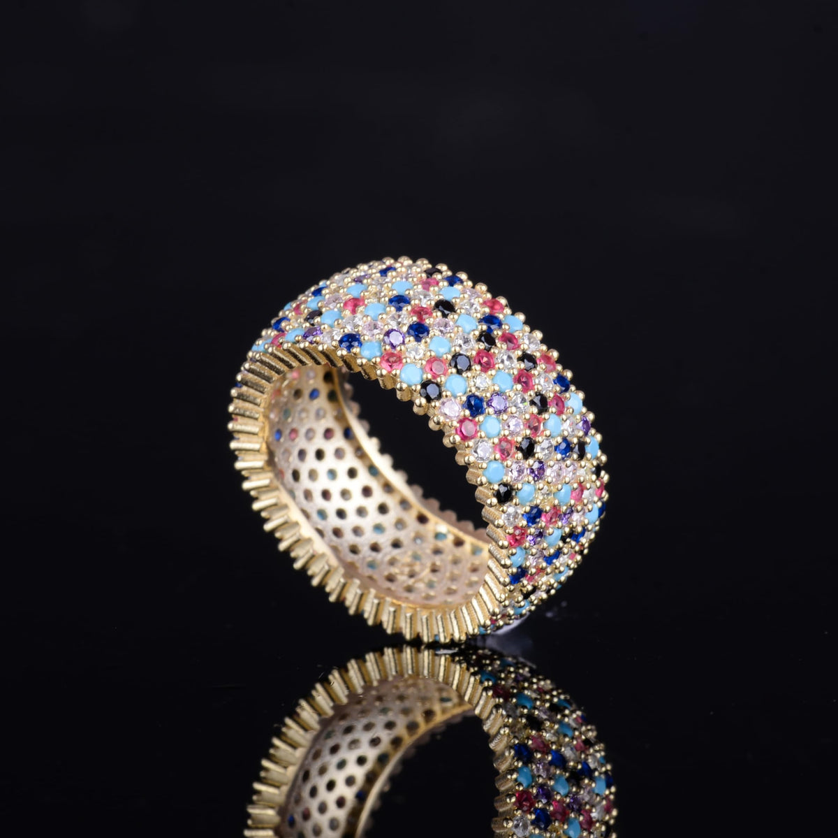 KAMBO 925 Sterling Silver Women's Wide Infinity Band – Pink Gold Plated Multicolored (Model-2) — 5