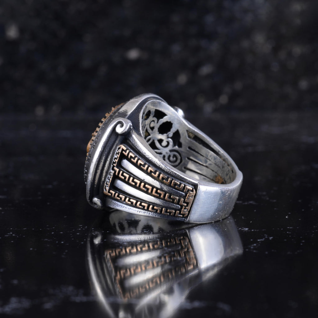 KAMBO Bronze Detailed 925 Sterling Silver Men's Ring Handmade Vintage Symbolic Statement Ring (Medusa Head) — 7