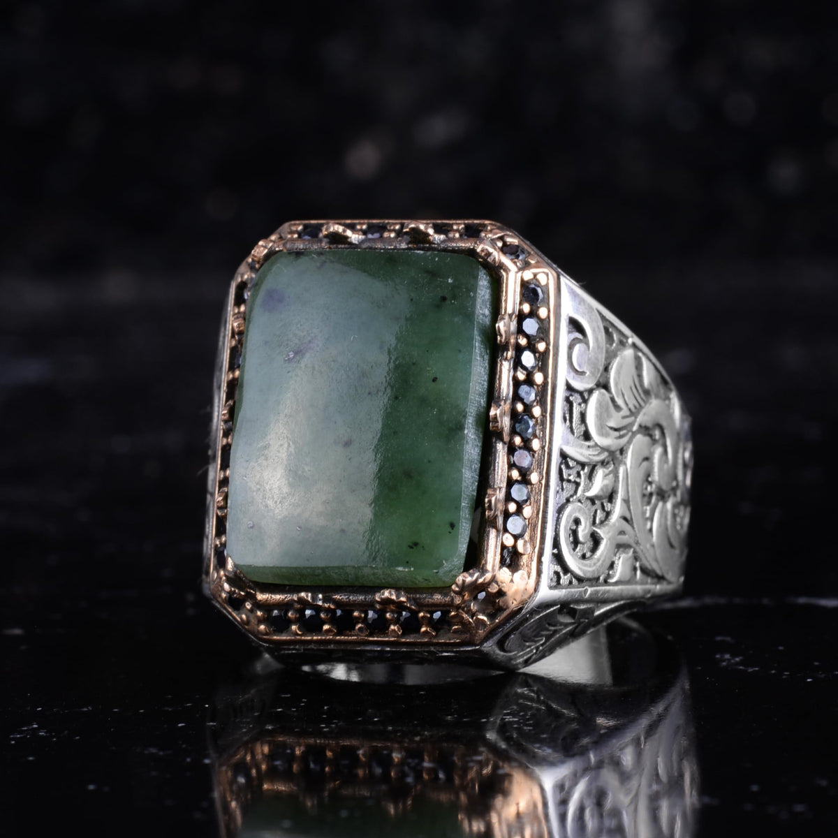 KAMBO Natural Stone Ring for Men 925 Sterling Silver - Rectangular Statement Ring Handmade Jewelry (Jade) — 5