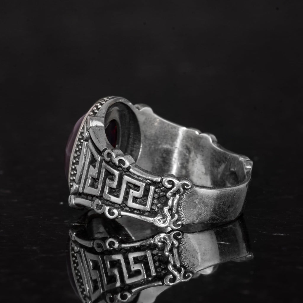 Handmade 925 Sterling Silver Men's Ring with Natural Ethiopian Opal Stone - Labyrinth Design — 7