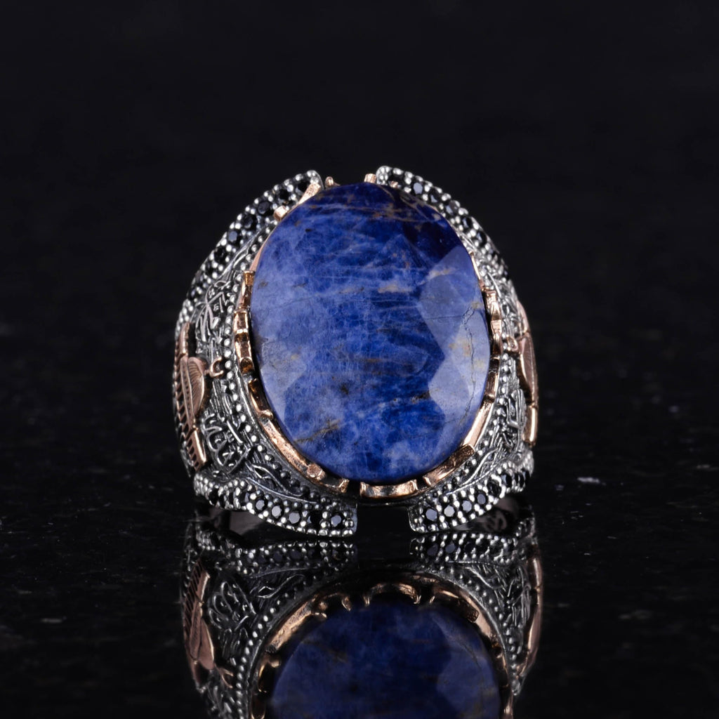 Kaaba Silver Ring, Natural Sodalite Stone Ring — 3