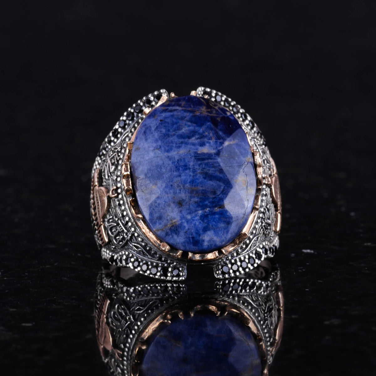 Kaaba Silver Ring, Natural Sodalite Stone Ring — 3