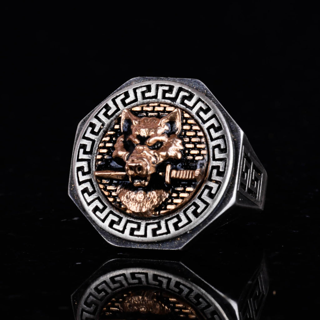 925 Sterling Silver Ring - Greek Pattern Men's Ring - Handmade Ring (Wolf) — 6