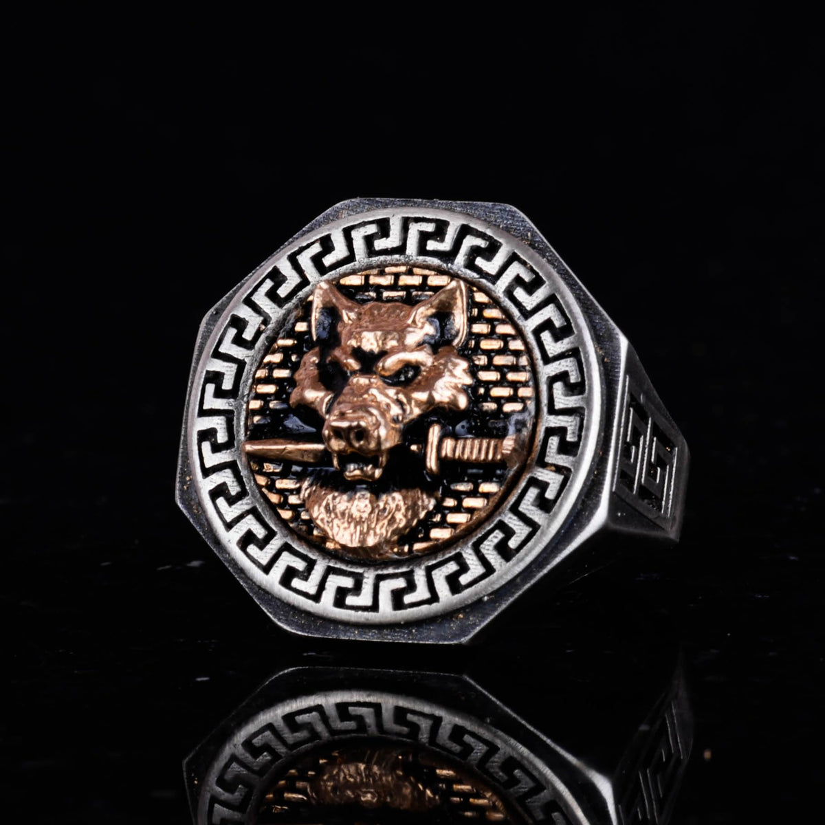 925 Sterling Silver Ring - Greek Pattern Men's Ring - Handmade Ring (Wolf) — 6