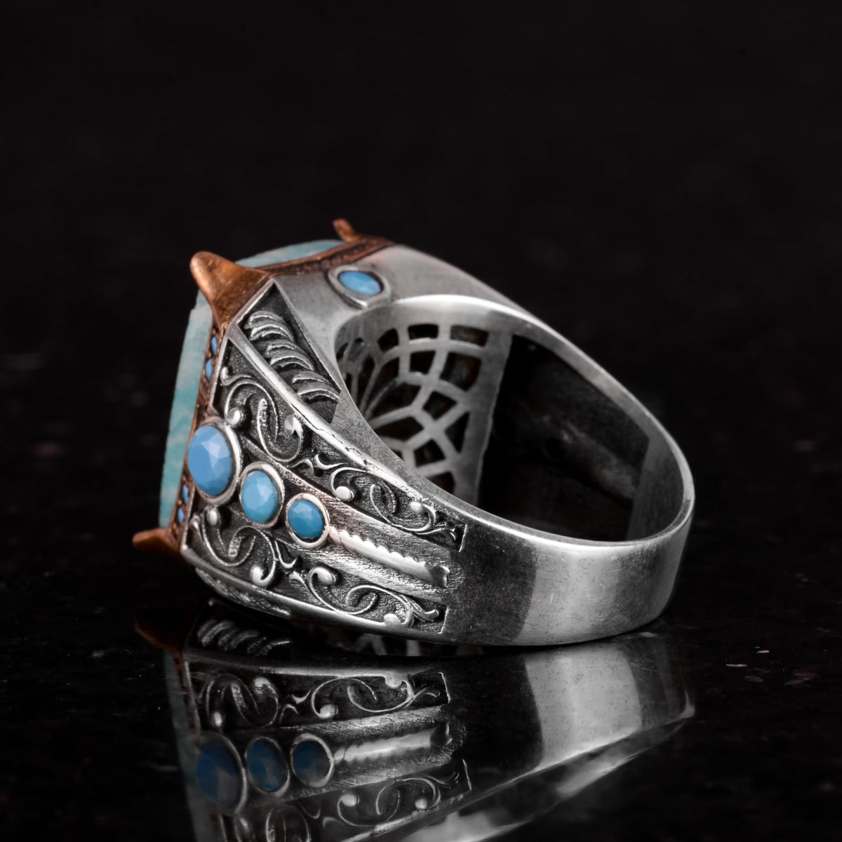 Natural Amazonite Stone Ring - 925 Sterling Silver — 7