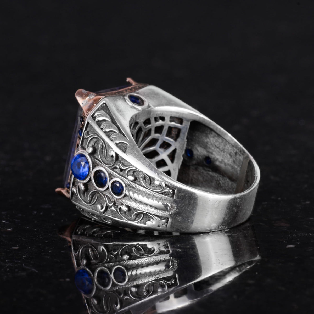 Natural Blue Sapphire Stone Ring - Handmade - 925 Sterling Silver — 7