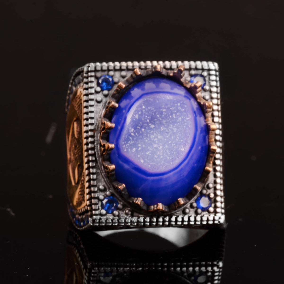 Natural Blue Druzy Quartz Stone Men's Ring — 3