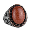 925 Sterling Silver Ring, Artificial Stone Ring, Hawk Symbol Ring, Handmade Ring (Brown Sunstone)