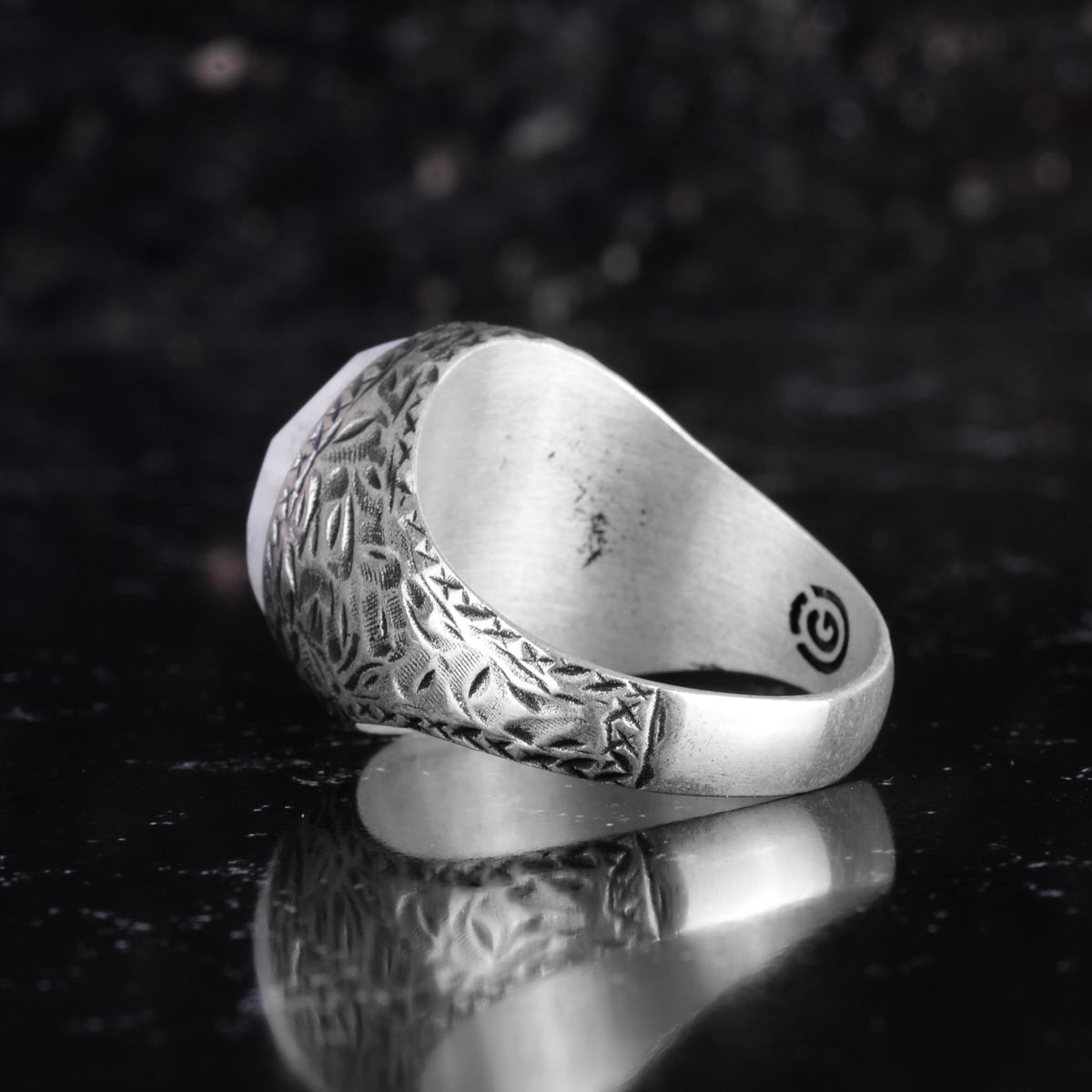 KAMBO Natural Stone Men's Ring 925 Sterling Silver Round Cabochon Handmade Statement Ring Stone (Sodalite) — 7