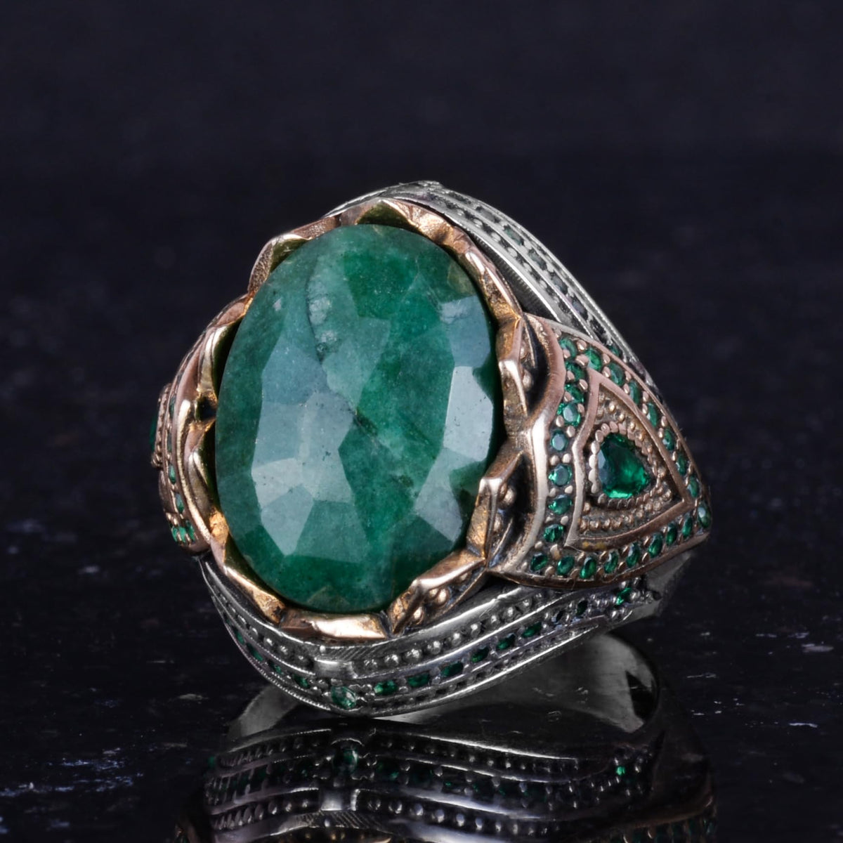 Natural Stone Handmade Ring - 925 Sterling Silver (Emerald) — 6