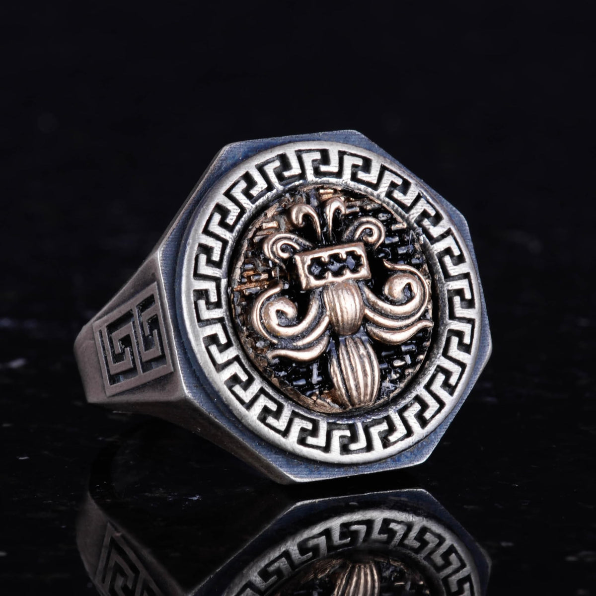 925 Sterling Silver Ring - Greek Key Design Men's Ring - Handmade Ring (Fleur-de-Lis) — 4