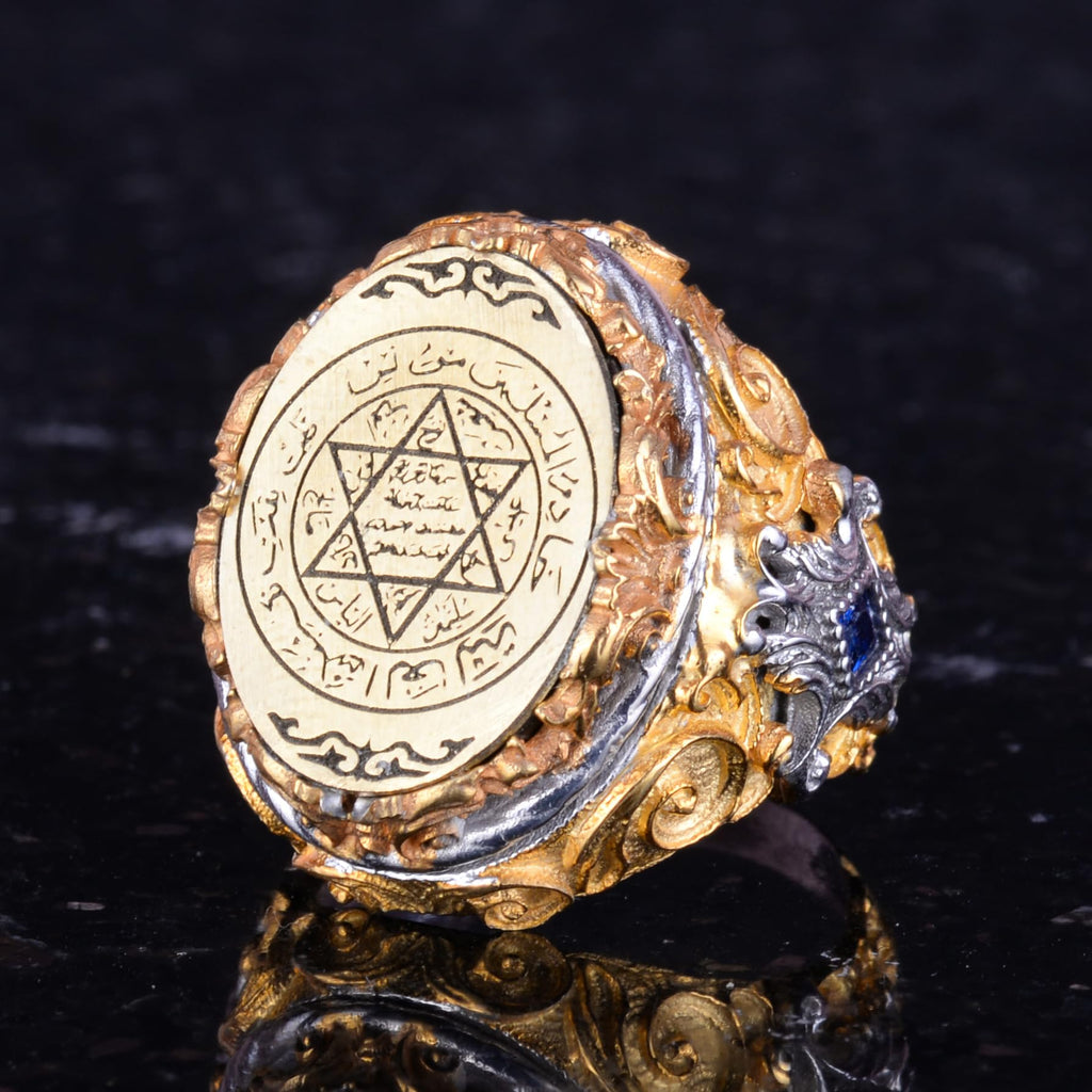 Men's Silver Star of David Ring - Solomon Seal Design, Gold Plated — 7