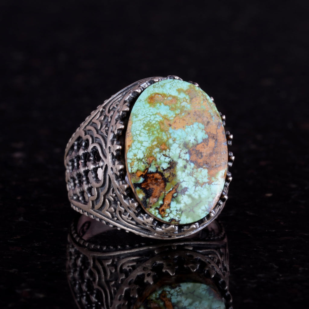Authentic Real Natural Arizona Turquoise Stone Men's Ring - 925 Sterling Silver Ring - King Ring (Style-1) — 3