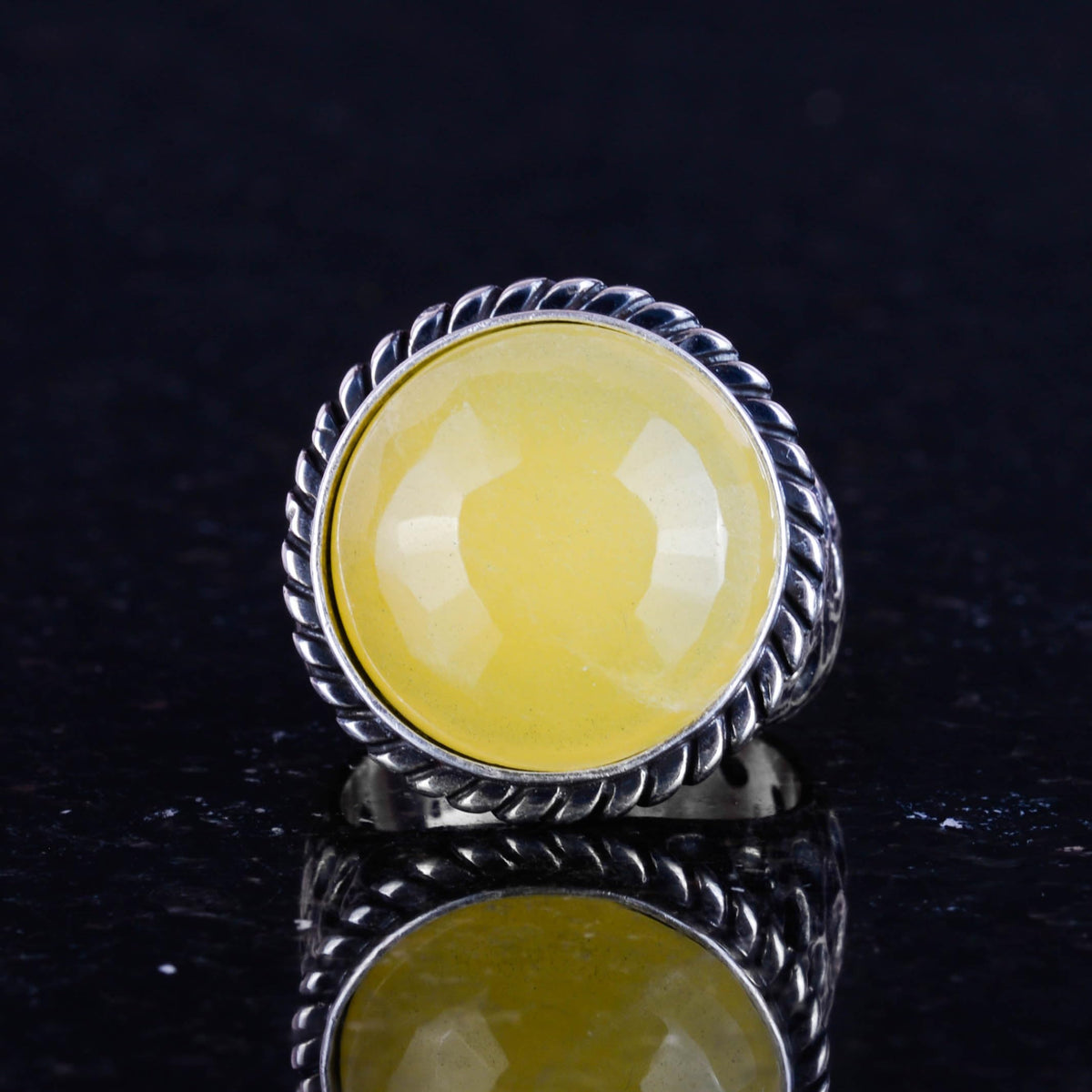 Natural Yellow Agate Stone 925 Sterling Silver Men's Ring — 3